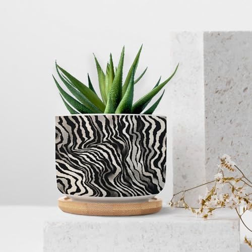 in Beige Ceramic Planters Black White Zebra Print Planters for Outdoor Plants with Drainage Holes and Saucers Pot for Outdoor Garden Home Plant - Image 7