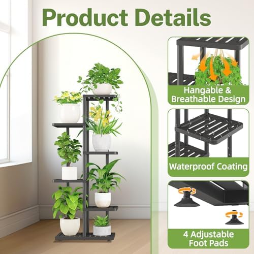 iDavosic.ly Plant Stand Indoor Outdoor, 5-Tier Tall Metal Shelf, Black - Image 2