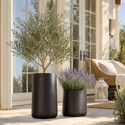 KUTE NEST 14" H x 13.7" D Premium Conico Fiberstone Planter - Black - Image 5