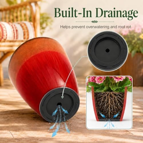 Neoaider Set of 2 Tall Planter, 21 inch Large Plastic Planter, Firey Red - Image 6