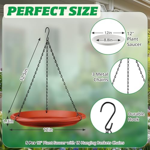 Hanging Planter for Plant, 12" Plant Saucer with Chain(10 Pcs,Brick Red） - Image 3