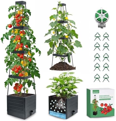 MQFORU 2Pack Raised Garden Bed Planter Boxes with Trellis, 57" Self-Watering Tomato Planter Boxes with Trellis for Climbing Vegetable and Plants, Tomato Cage for Indoor Outdoor Use by MQFORU