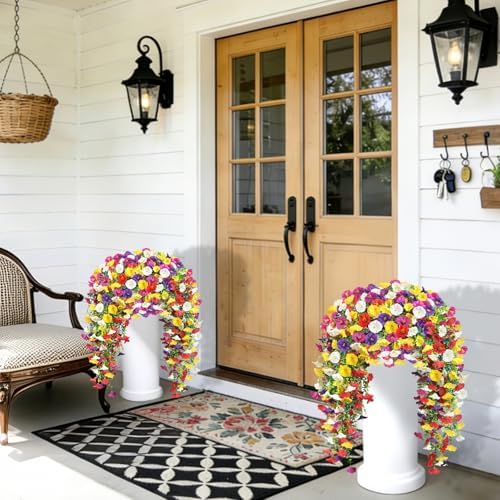 Artificial Hanging Flowers for Outdoors, 6 PCS 414 Blooms Ultra Full Morning Glory Vines, UV Resistant Faux Silk Hanging Plants for Porch Window Box Patio Garden Decor, Mixed - Image 6