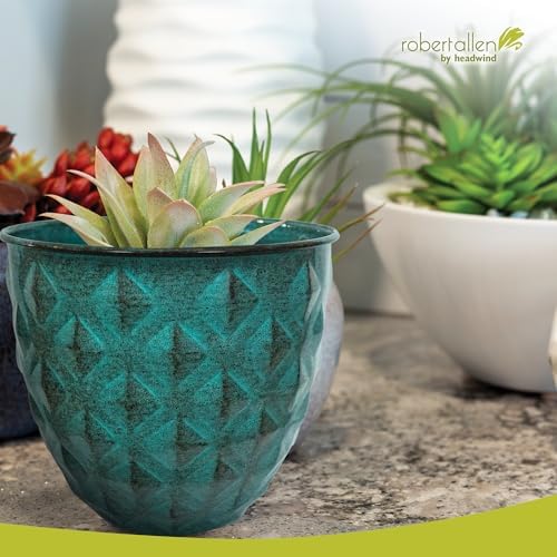 Headwind Glazed Ironstone Diamonte Collection – Surf Green 12-Inch Decorative Plant Pot, Indoor & Outdoor, Vintage Diamond-Textured, Lightweight & Weather-Resistant for Garden Use by Robert Allen - Image 3