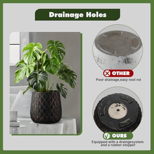 Craft flowerpots 18"+13"+9" Dia Round Concrete Planter Set of 3 Large Outdoor/Indoor Planter Pots Containers with Drainage Holes and Rubber Plug for Home Garden (Black, Large) - Image 3
