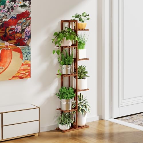 ROSSNY 55 Inch Tall Bamboo Plant Stand for Indoor, 7 Tier 8 Potted, Brown - Image 4