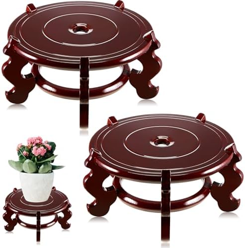 Geetery 2 Pcs 4–12 in Oriental Wooden Plant Stand Indoor Vase Stand, 8 in by Geetery