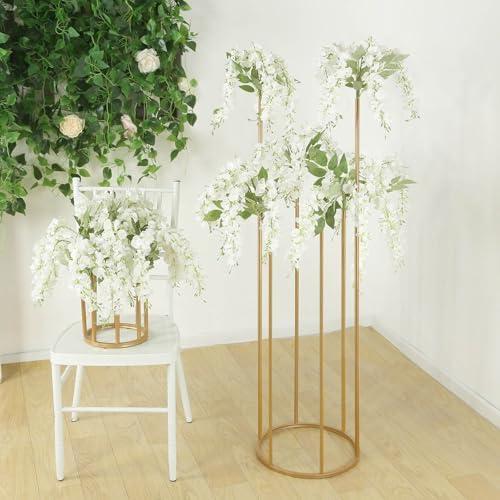 Efavormart Gold Metal 6-Tubes Single Stem Flower Centerpiece in Minimalist Style, Bud Vase for Floral Arrangements with Hollow Round Base - 4ft Tall by efavormart