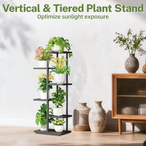 iDavosic.ly Plant Stand Indoor Outdoor, 5-Tier Tall Metal Shelf, Black - Image 5