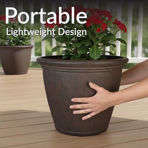 Sunnydaze Anjelica 15.25'' Large Plastic Planter Pot for Plants, Rust, 2pk - Image 4