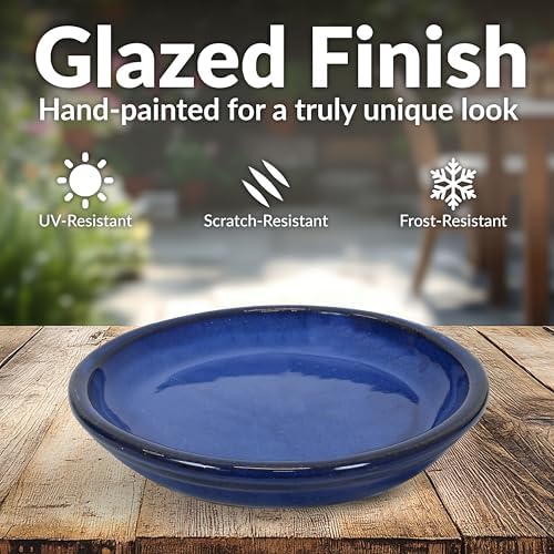 Sunnydaze 7" Ceramic Plant Saucers for Planters, 2pk, Imperial Blue - Image 2