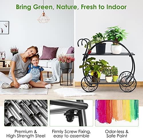 S AFSTAR Metal Plant Stand, Two Tiered Garden Cart Shelf for Indoor Outdoor Home Garden Patio, Parisian Style Flower Pot Holder, Stable and Durable - Image 7