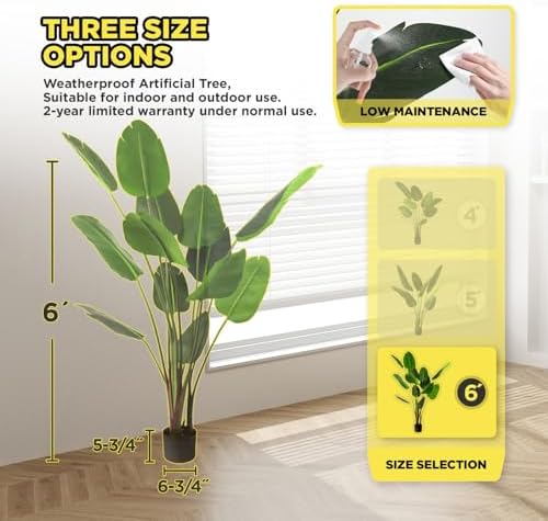 Bird of Paradise 6 FT Artificial Plant (Set of 2) Outdoor Faux Topiary Trees with Planters,6 Feet Fake Floor Plant Potted for Front Porch Home Office Living Room Decorations - Image 4