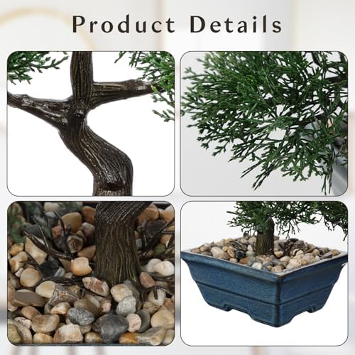 Artificial Bonsai Tree Juniper Faux Plants Indoor Fake Plants Decor with Blue Ceramic Pots for Home Table Office Desk Bathroom Shelf Bedroom Living Room Farmhouse Decorations-Pine - Image 5