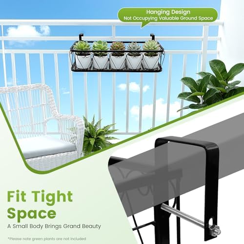 Floating Garden Railing Planter Shelf Balcony Hanging Flower Rack Basket with Hooks Iron Railing Planter Holder Decorative Window Flower Pot Stand for Outdoor Garden Plants Fence Patio - Image 4