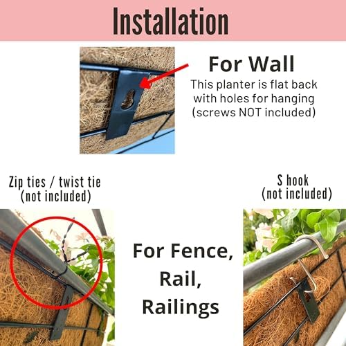 LaLaGreen Balcony Wall Planter (24 in, 2 Pack) Black Coco Liner Trough Box - Image 4