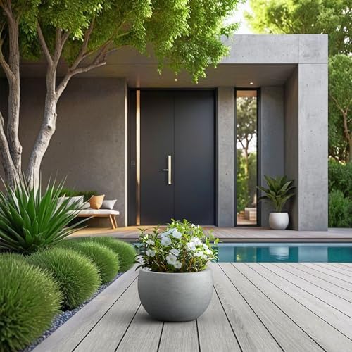 Kante Pale Gray Concrete Planter 11.8" Dia All-Weather Round Small Pot - Image 3