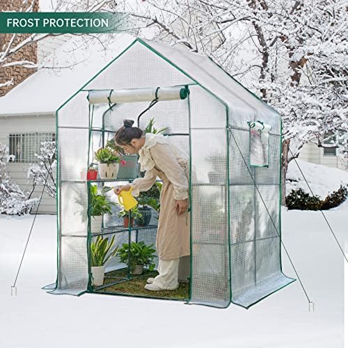 56x55x78 Walk-in Greenhouse for Outdoors, 3-Tier Plant House with 8 Shelves - Image 2