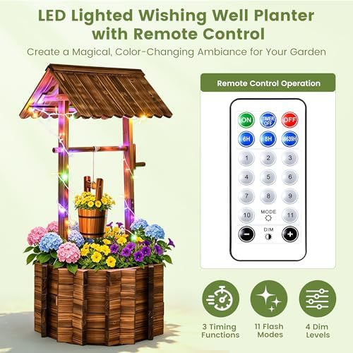54" Outdoor Garden Wishing Well Planter with LED Lights - Image 5