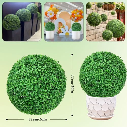 Artificial Plant Topiary Ball Dia 16in, Faux Boxwood Decorative Balls, Decorative Faux Greenery Fake Plants, Small Artificial Plants, Topiary Tree Plants, Grass Ball for Backyard Garden - Image 7