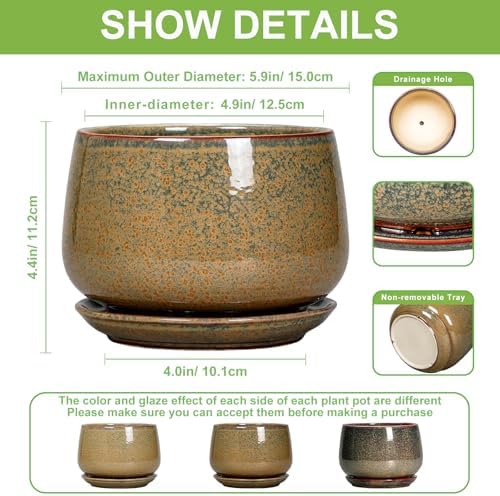 G EPGardening 6 Inch Plant Pot - Ceramic Succulent Pots with Drainage and Ceramic Tray, Round Planter for Indoor Outdoor Plants, Decorative Flower Pots, Home Decor, Gift for Women Men, Speckled Brown - Image 3