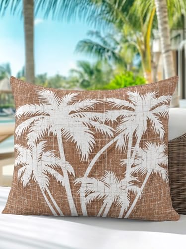 Outdoor Pillow Waterproof 1 Pack, Tropical Palm Tree Patio Throw Pillows for Couch Bed Sofa with Insert, Vintage Brown Exotic Botanical Plants Decorative Travel/Reading/Camping Pillow Set 18x18 Inch - Image 5