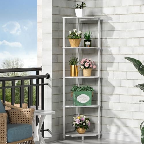 5 Tier Corner Shelf Stand, 50.2", Marble White - Image 7