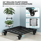 KAXIWEI 22" Heavy Duty Plant Caddy with Lockable Wheels - 600lbs Metal Plant Stand on Rollers, Durable Square Plant Dolly, Rust-Proof Rolling Plant Roller for Large Planters and Pots - Image 2