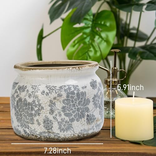 Dosayes Large Flower Pot, 7.28" Vintage Ceramic Pot of Indoor Plant - Image 2