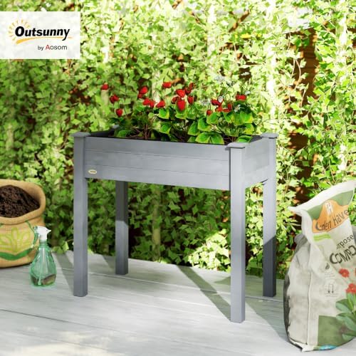 Outsunny Raised Garden Bed with Legs, Bed Liner 34" x 18" x 30", Dark Gray - Image 2