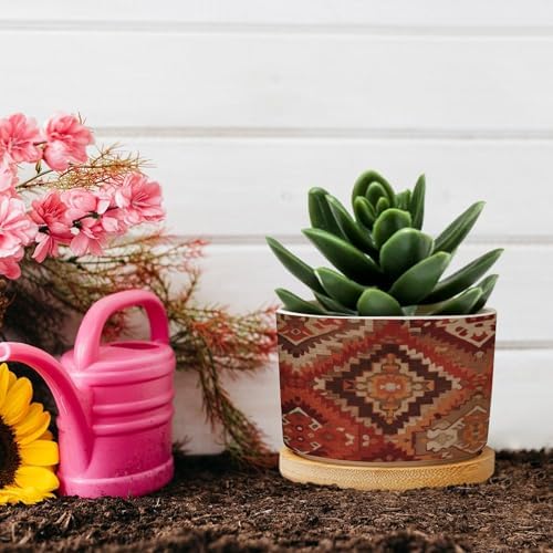 KilimTurkish Style Ceramic Planters Burnt Orange Color Ikat Snake Plant Live Indoor with Pot with Drainage Holes and Saucers Pot for Home Office Decoration - Image 5