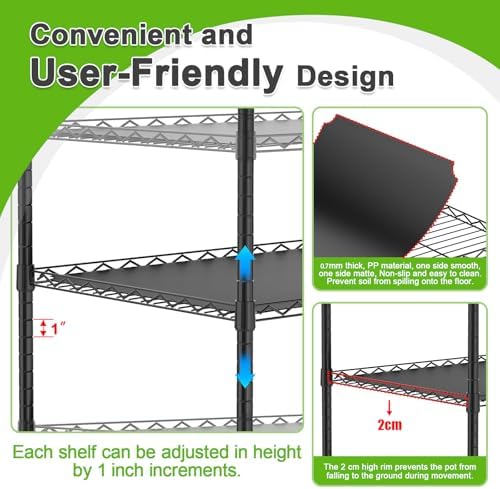 4-Tier Greenhouse with Wheels, Height-Adjustable Shelves Metal Plant Shelf - Image 3