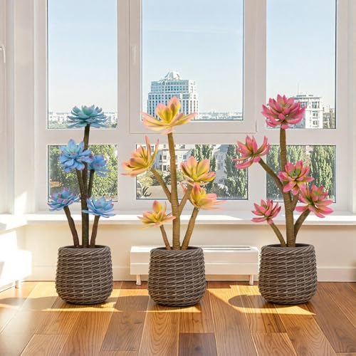 Artificial Succulents Plants 2ft, Blue Fake Cactus Plant with Brown Pot, Large Faux Floor Plant UV-Resistant for Home Office Hotel Patio Balcony or Garden Indoor Outdoor Desert Decor - Image 6