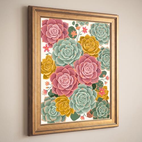 Framed Canvas Wall Art Bohemian Gouache Succulents Dusty Rose and Sage Green Canvas Print Poster Gold Frame Wall Decor for Living Room Desert Flora Art, Boho Botanical Decor - Inch 12x16 - Image 5