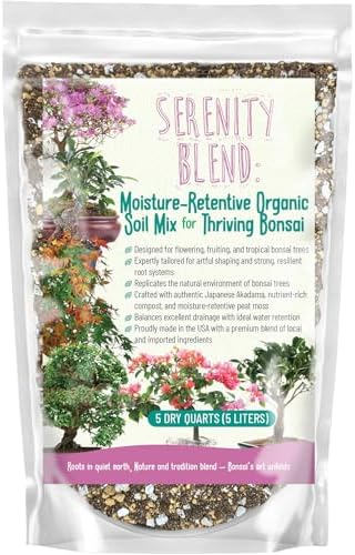 GARDENWISE Serenity Blend Bonsai Soil Mix – Moisture-Retentive & Organic for Flowering, Fruiting, and Tropical Bonsai Trees – Handcrafted in the USA with Akadama & Compost (5 quarts) by GARDENWISE