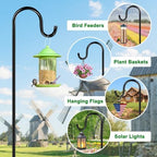 ANIDEER 84" Shepherds Hooks for Outdoor, Heavy Duty Garden Bird Feeder Pole Hanging Bird Feeder, Solar Light Lanterns, Outdoor Plant Hanger Hook with 7 Base Prongs, 2 Packs - Image 5