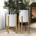 LuxenHome PSet of 2 White Planter with Gold Metal Stand by LuxenHome