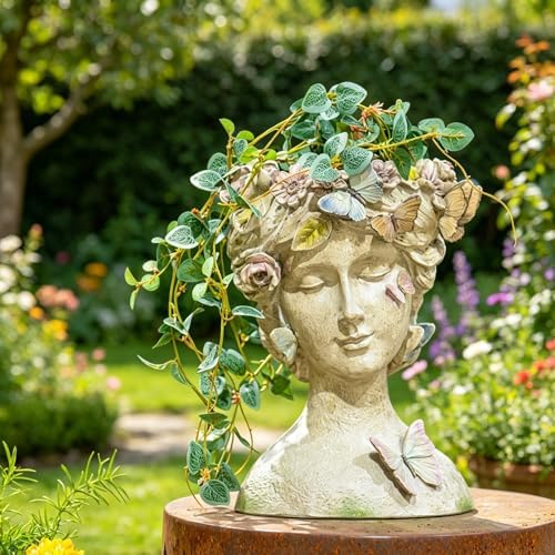 Face Flower Pot Head-Planters Succulent - 10 Inch Garden Resin Face Planter with Drainage Hole for Indoor and Outdoor Plant 7.75 * 6.75 * 10 Inch - Image 5