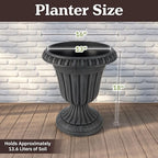 Outdoor Planter 2-Pack - 16x18-Inch Urn Planters for Front Porch Decor, Indoors, Patio or Entryway - Plastic Plant Pots - Large Decorative Flower Pots by Pure Garden (Stone Gray) - Image 6