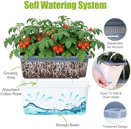 Oliz Window Box Planter 4 Packs, 14 Inches Rectangle Flower Pots with Breathable Drainage Holes, Pots for Vegetables, Herbs, Flowers, Garden Windowsill Balcony (White & Grey) - Image 3