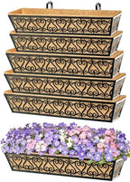 6 Pack 30 Inch Deck Railing Planter Box - Window Boxes Planters with Adjustable Brackets Coco Liners Balcony Planters Railing Hanging for Window Flower Boxes Outdoor Garden Decor by EINYEXW