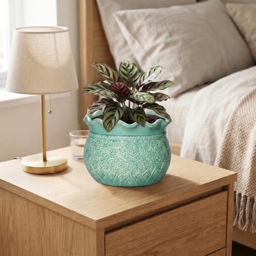 6 Inch Pots for Plants, Ceramic Plant Pot, Crack Lake Green - Image 6