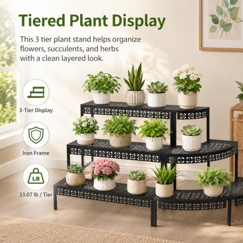 3 Tier Metal Plant Stand,Stepped Garden Corner Plant Shelf - Image 5