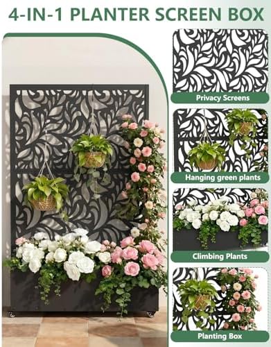 Metal Planter Box with Trellis,70.9"x47.2"x15.7" Raised Garden Bed with Drainage Holes, Privacy Planters for Outdoor Garden Bed for Climbing Plants,Vegetables,and Vines, Black-Flower - Image 4