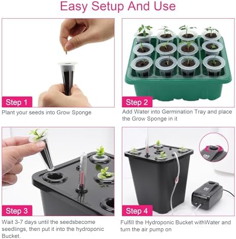 DWC 2 Hydroponic Buckets Kit for Plants, Hydroponics Growing System for Herbs/Tomato/Vegetables, DWC System with Air Pump & Germination Tray (Complete Indoor Hydroponic Gardening Supplies) (Black) - Image 4
