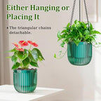 Halatool 2 Pack Self-Watering Hanging Planters for Indoor Plants, 6.5" & 8.3" Outdoor Flower Pots with Drainage Holes, Visible Water Level Indicator for Wall, Garden, Home Decor (Peacock Green) - Image 5