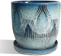 Plant Pots Indoor, Ceramic Planter, 6in Plant Pot, Plant Pots with Drainage Holes and Saucers, Flower Pots for Indoor Plants, Reactive Glaze Blue by ChraljiGIFTWARE