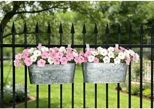 8 Pack 17" Galvanized Hanging Railing Planters with Hooks and Drainage - Image 2