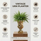Small 9.1'' H Vintage Urn Planter, Distressed Retro Tabletop Flower Pot with Drainage Hole, Lightweight Decorative Pedestal Planter for Indoor Plants, Office Desk, Shelf, Patio Table Decor - Image 6