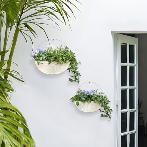 2-Piece Metal Planter Wall Hanging Baskets Decor Half-Moon Wall Mount Planter Set for Shabby Chic Farmhouse Outdoor Indoor Wall Decor - Image 4